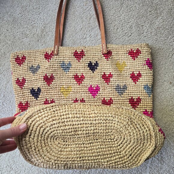 Mar Y Sol Amelie Tote Crocheted Raffia Bag Multicolour Hearts - Picture 2 of 5